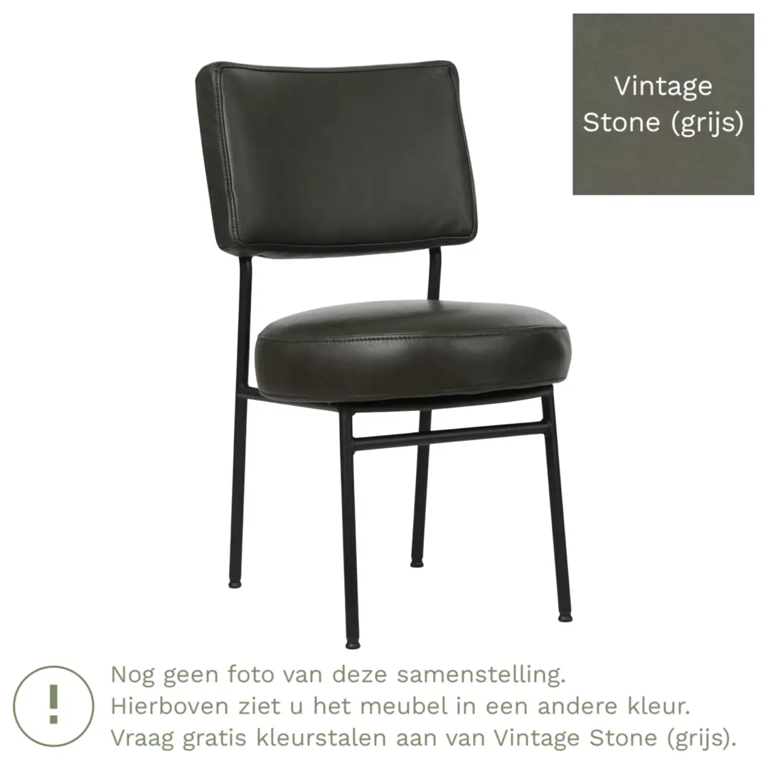 afbeelding van Leren eetkamerstoel Rondo - Vintage Stone (grijs) - Poten staal rond zwart