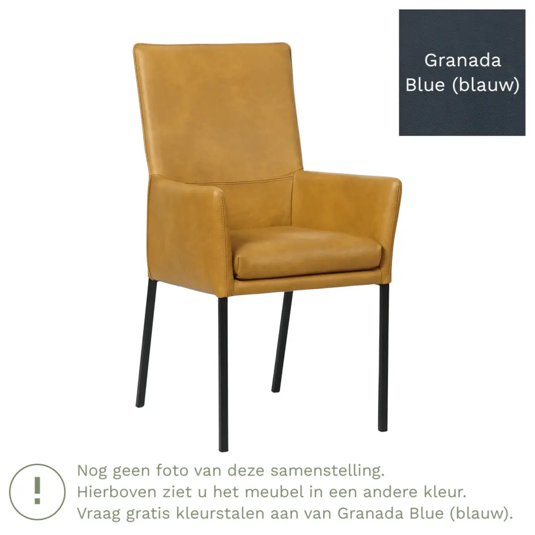 afbeelding van Leren eetkamerstoel Royal - Granada Blue (blauw) - Poten staal vierkant zwart