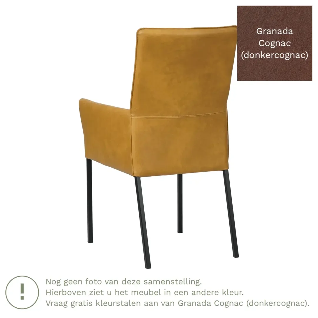 afbeelding van Leren eetkamerstoel Royal - Granada Cognac (donkercognac) - Poten staal vierkant RVS