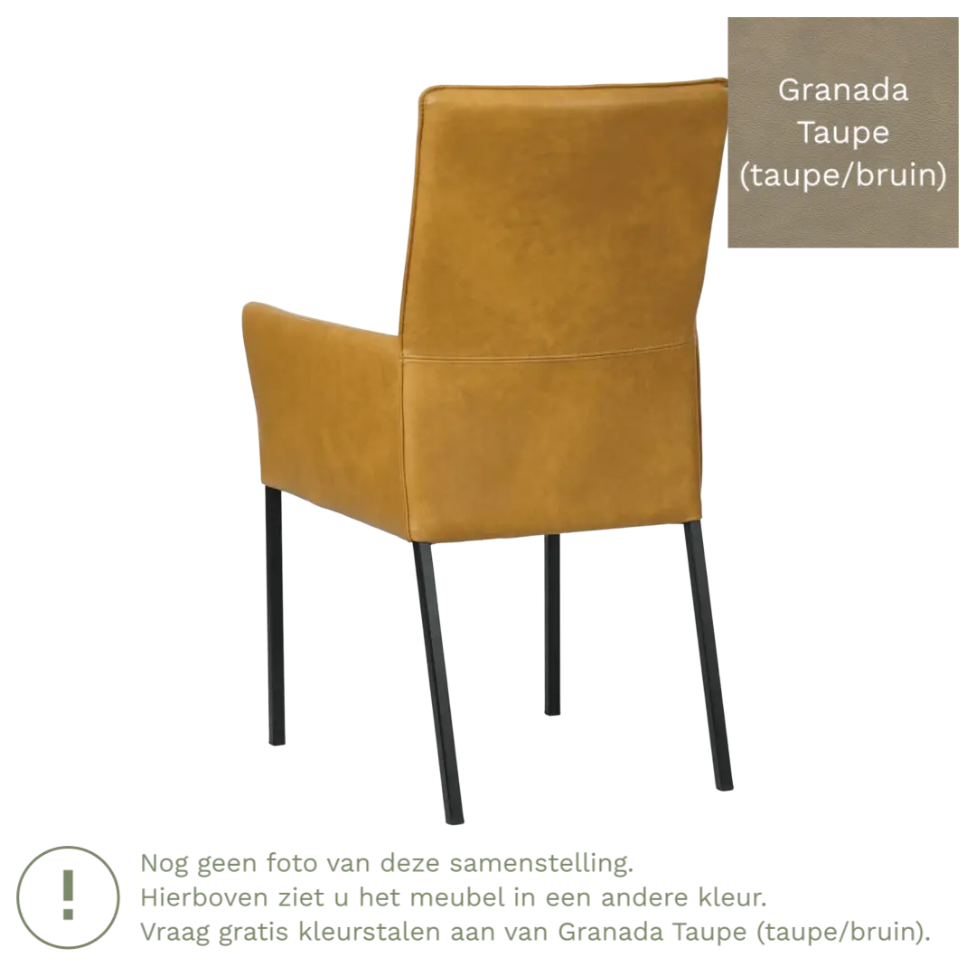 afbeelding van Leren eetkamerstoel Royal - Granada Taupe (taupe/bruin) - Poten staal vierkant zwart