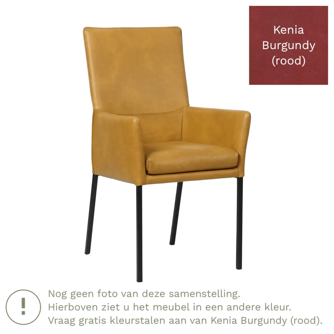 afbeelding van Leren eetkamerstoel Royal - Kenia Burgundy (rood) - Poten staal vierkant RVS