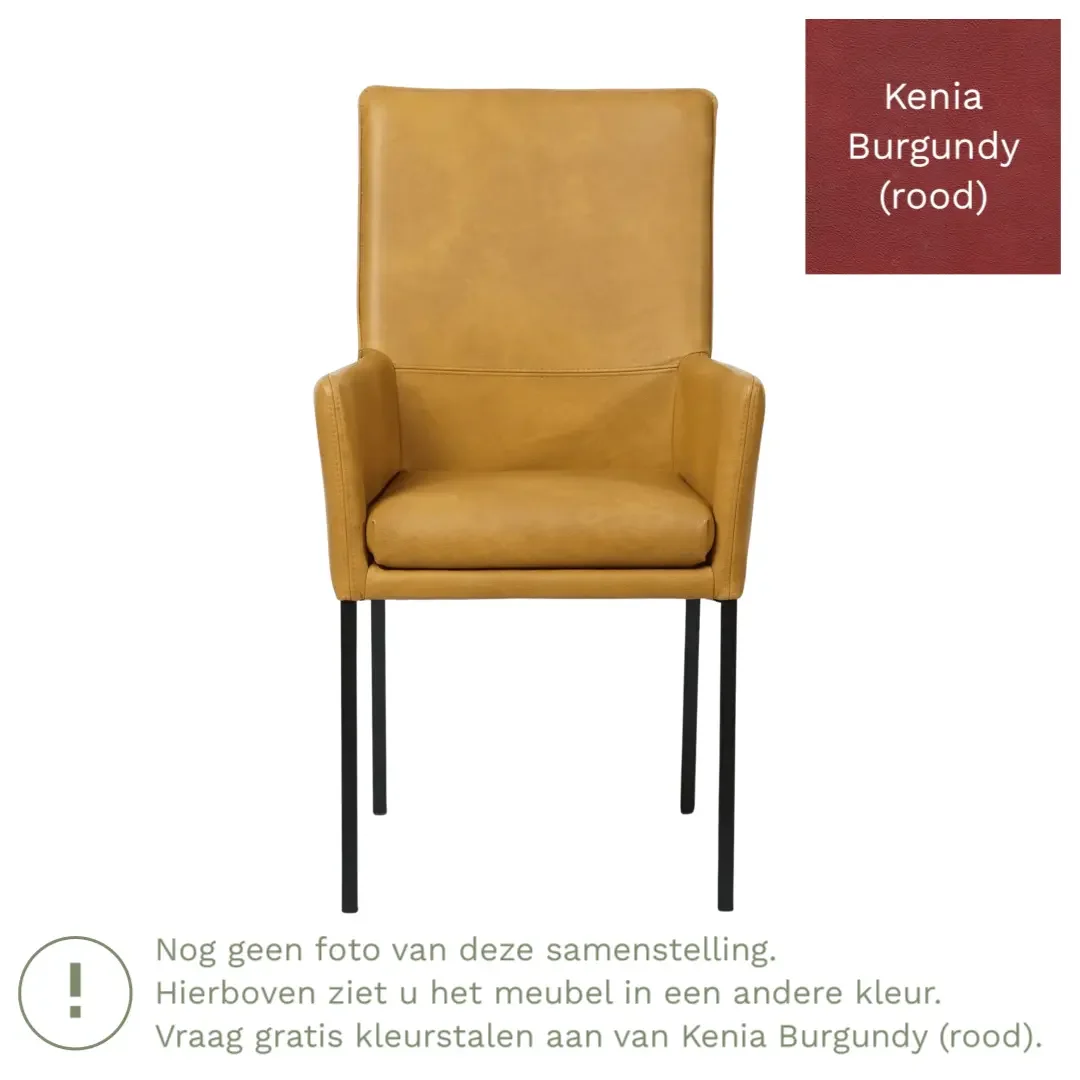 afbeelding van Leren eetkamerstoel Royal - Kenia Burgundy (rood) - Poten staal vierkant RVS