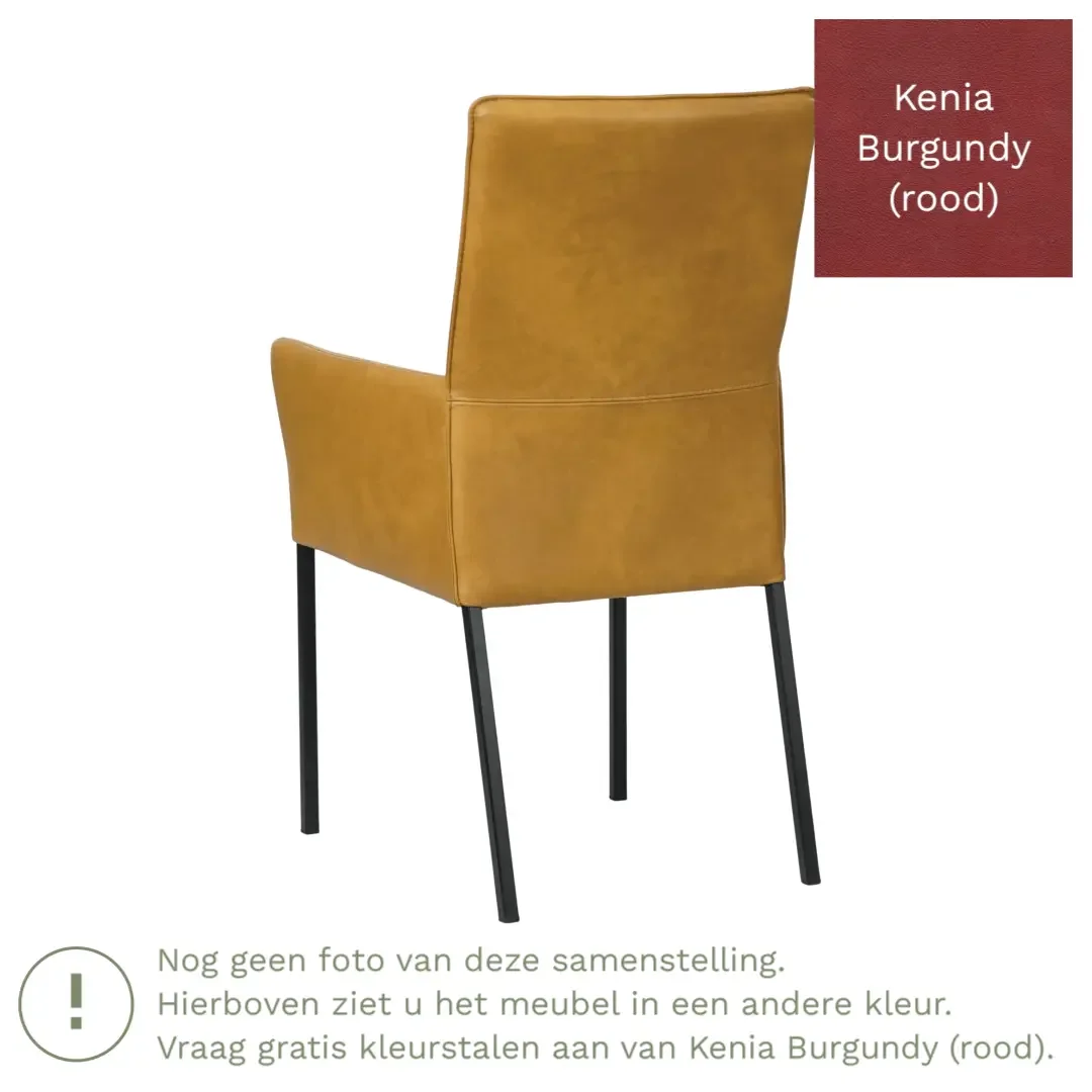 afbeelding van Leren eetkamerstoel Royal - Kenia Burgundy (rood) - Poten staal vierkant RVS
