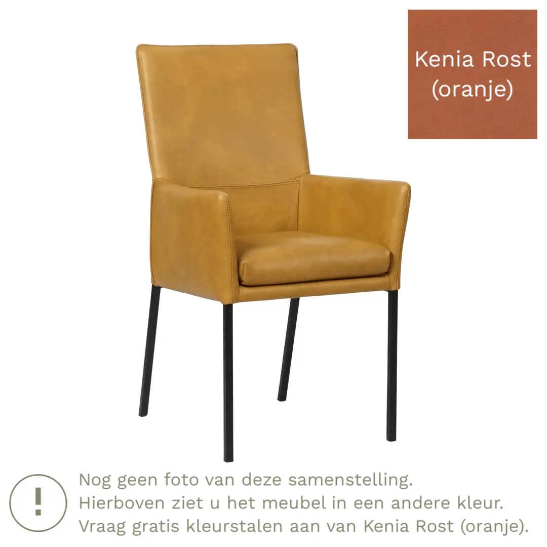 afbeelding van Leren eetkamerstoel Royal - Kenia Rost (oranje) - Poten staal vierkant zwart