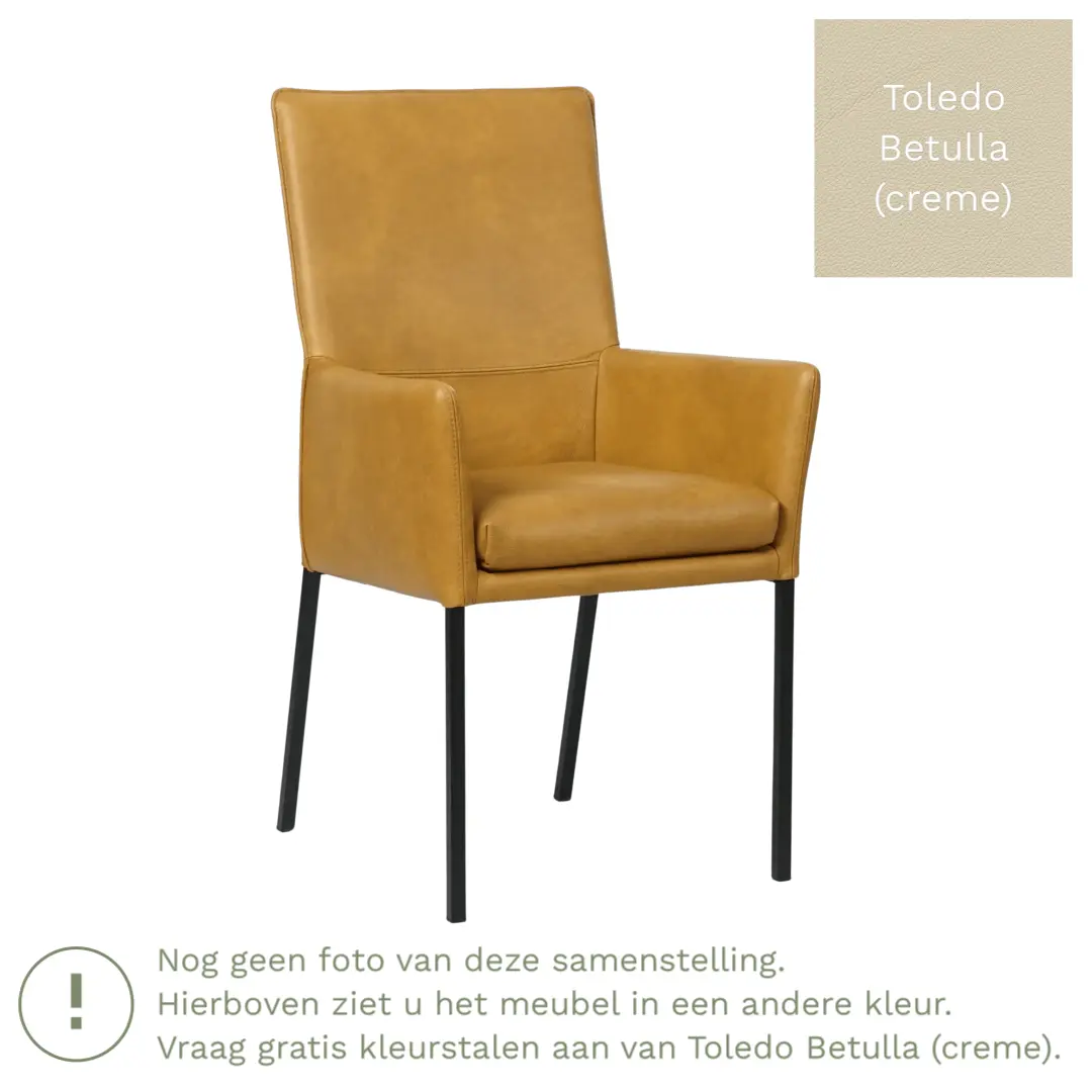 afbeelding van Leren eetkamerstoel Royal - Toledo Betulla (crème) - Poten staal vierkant RVS