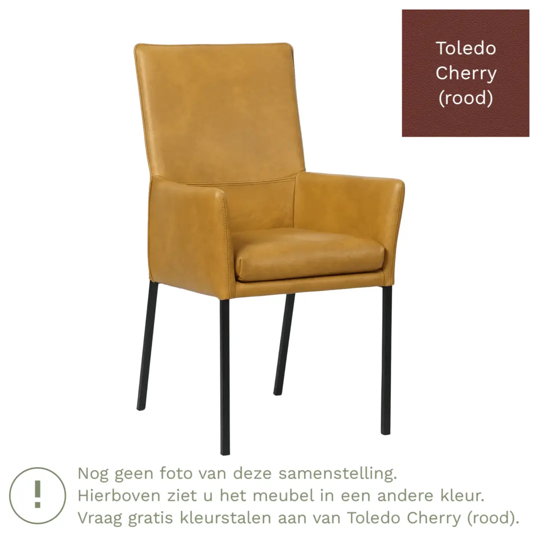 afbeelding van Leren eetkamerstoel Royal - Toledo Cherry (rood) - Poten staal vierkant RVS