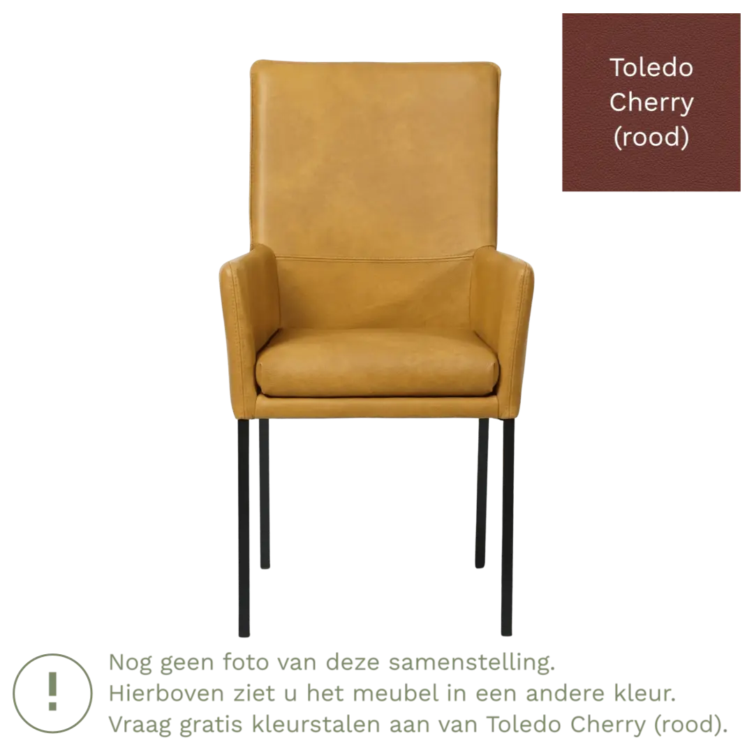 afbeelding van Leren eetkamerstoel Royal - Toledo Cherry (rood) - Poten staal vierkant RVS