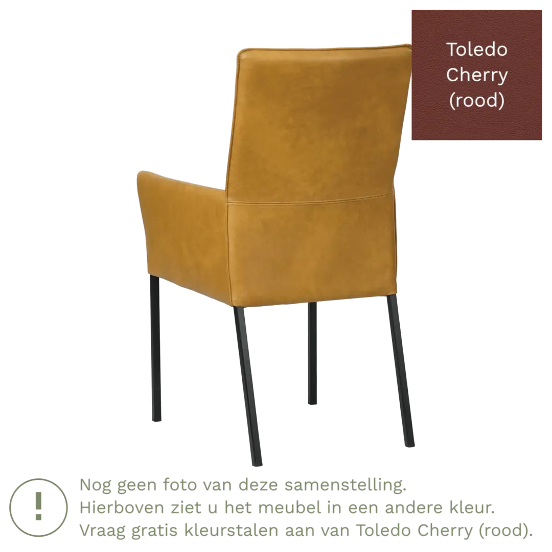 afbeelding van Leren eetkamerstoel Royal - Toledo Cherry (rood) - Poten staal vierkant RVS