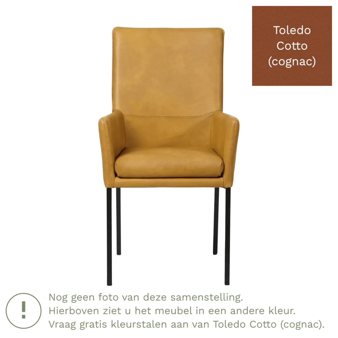 afbeelding van Leren eetkamerstoel Royal - Toledo Cotto (cognac) - Poten staal vierkant RVS