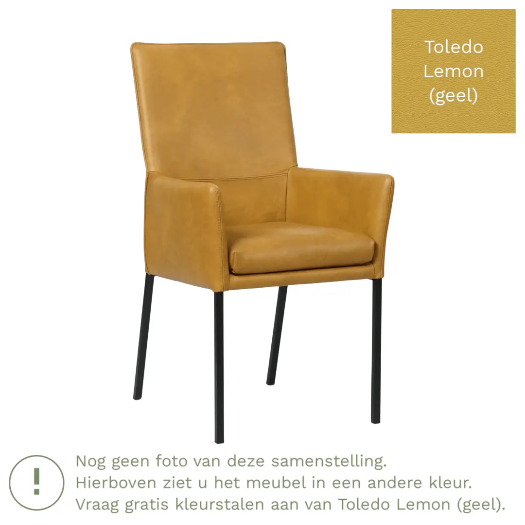 afbeelding van Leren eetkamerstoel Royal - Toledo Lemon (geel) - Poten staal vierkant RVS