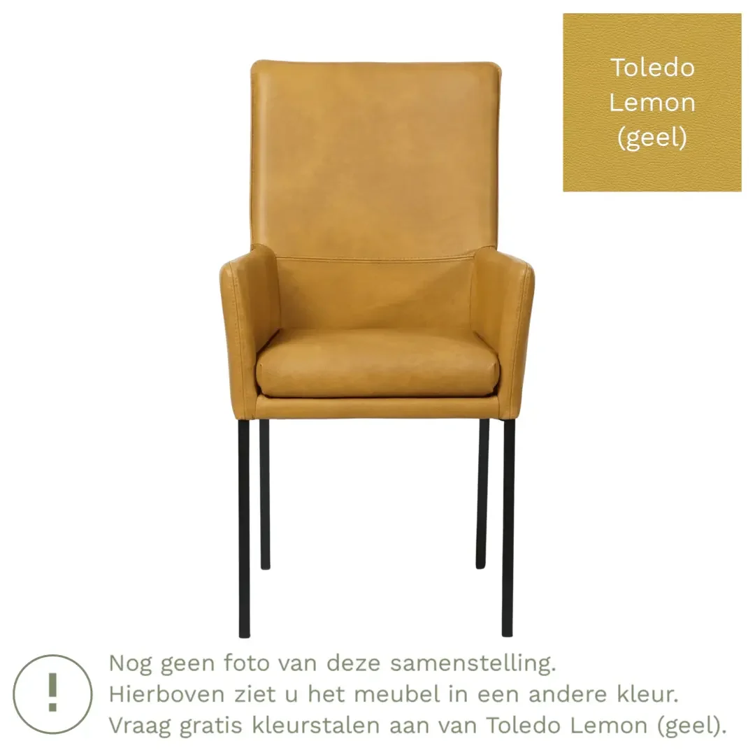 afbeelding van Leren eetkamerstoel Royal - Toledo Lemon (geel) - Poten staal vierkant RVS
