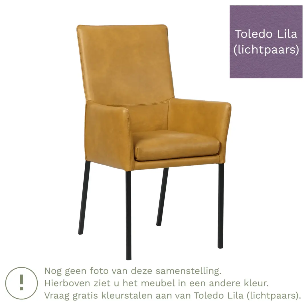 afbeelding van Leren eetkamerstoel Royal - Toledo Lila (lichtpaars) - Poten staal vierkant RVS