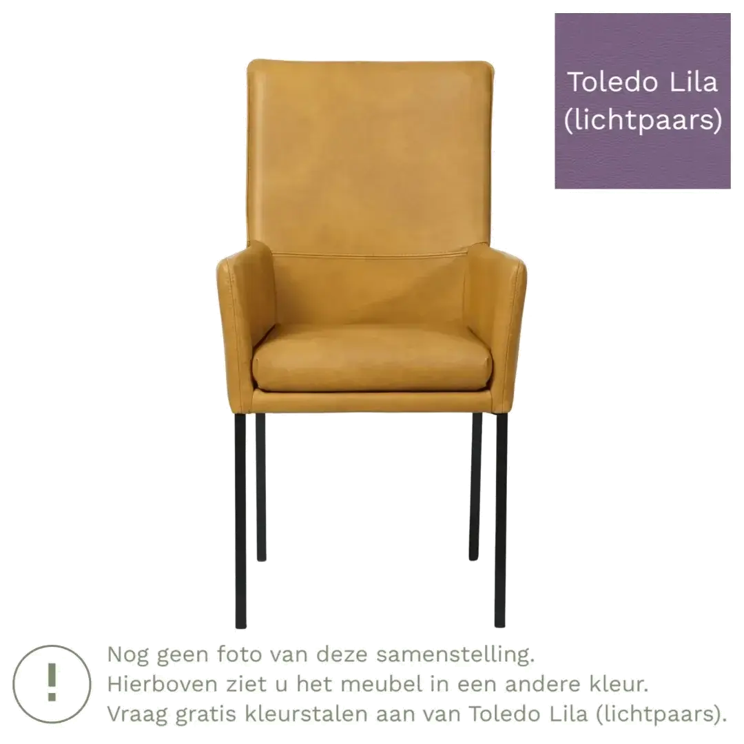 afbeelding van Leren eetkamerstoel Royal - Toledo Lila (lichtpaars) - Poten staal vierkant RVS