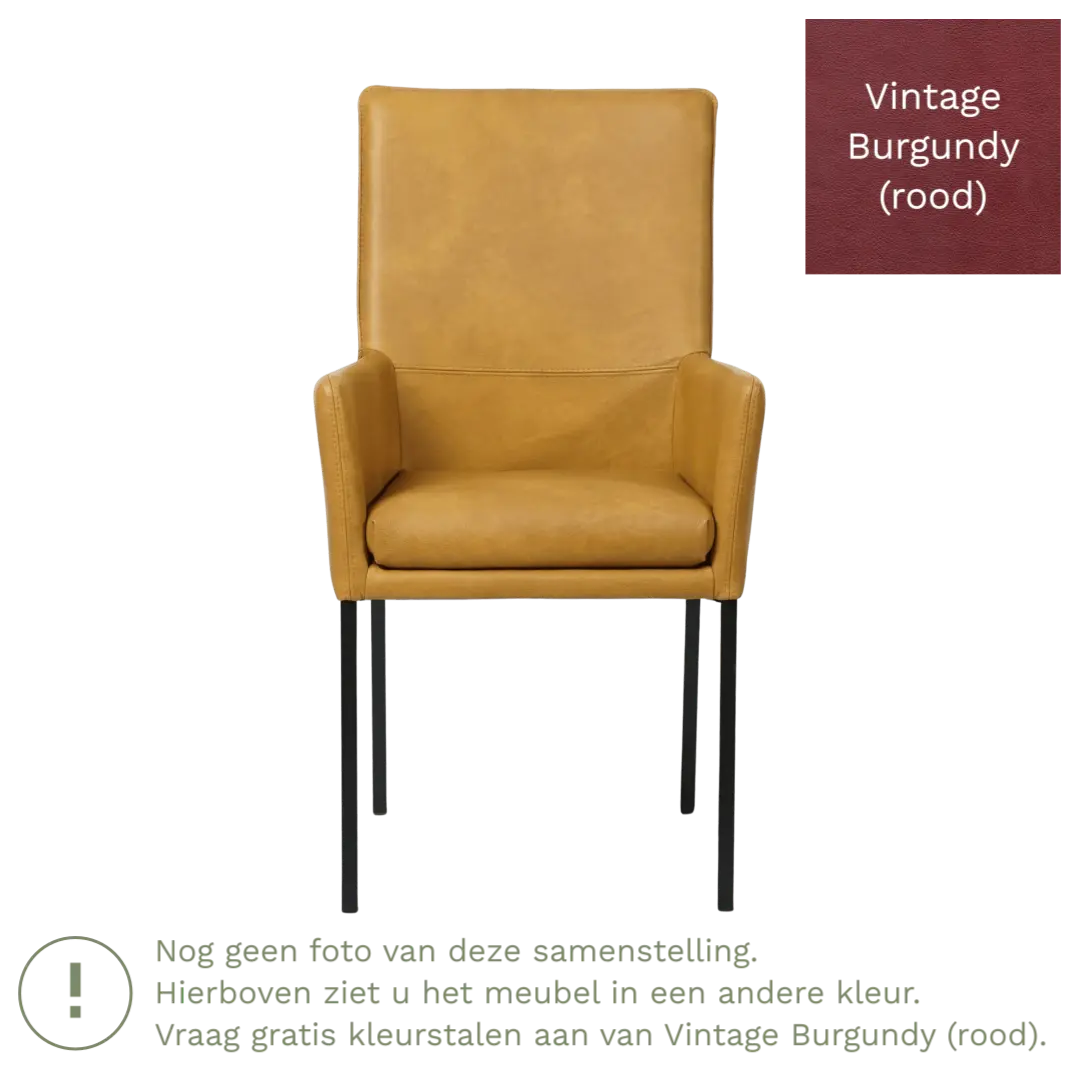afbeelding van Leren eetkamerstoel Royal - Vintage Burgundy (rood) - Poten staal vierkant RVS