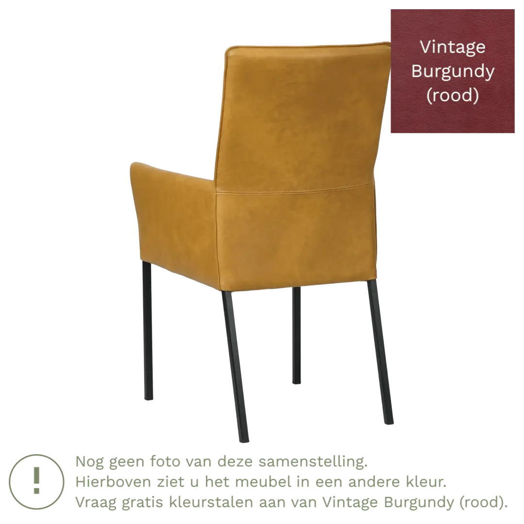 afbeelding van Leren eetkamerstoel Royal - Vintage Burgundy (rood) - Poten staal vierkant RVS