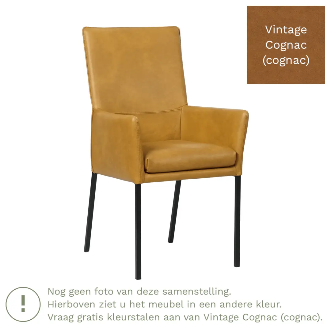 afbeelding van Leren eetkamerstoel Royal - Vintage Cognac (cognac) - Poten staal vierkant RVS