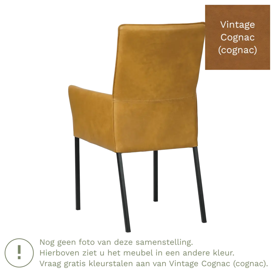 afbeelding van Leren eetkamerstoel Royal - Vintage Cognac (cognac) - Poten staal vierkant RVS