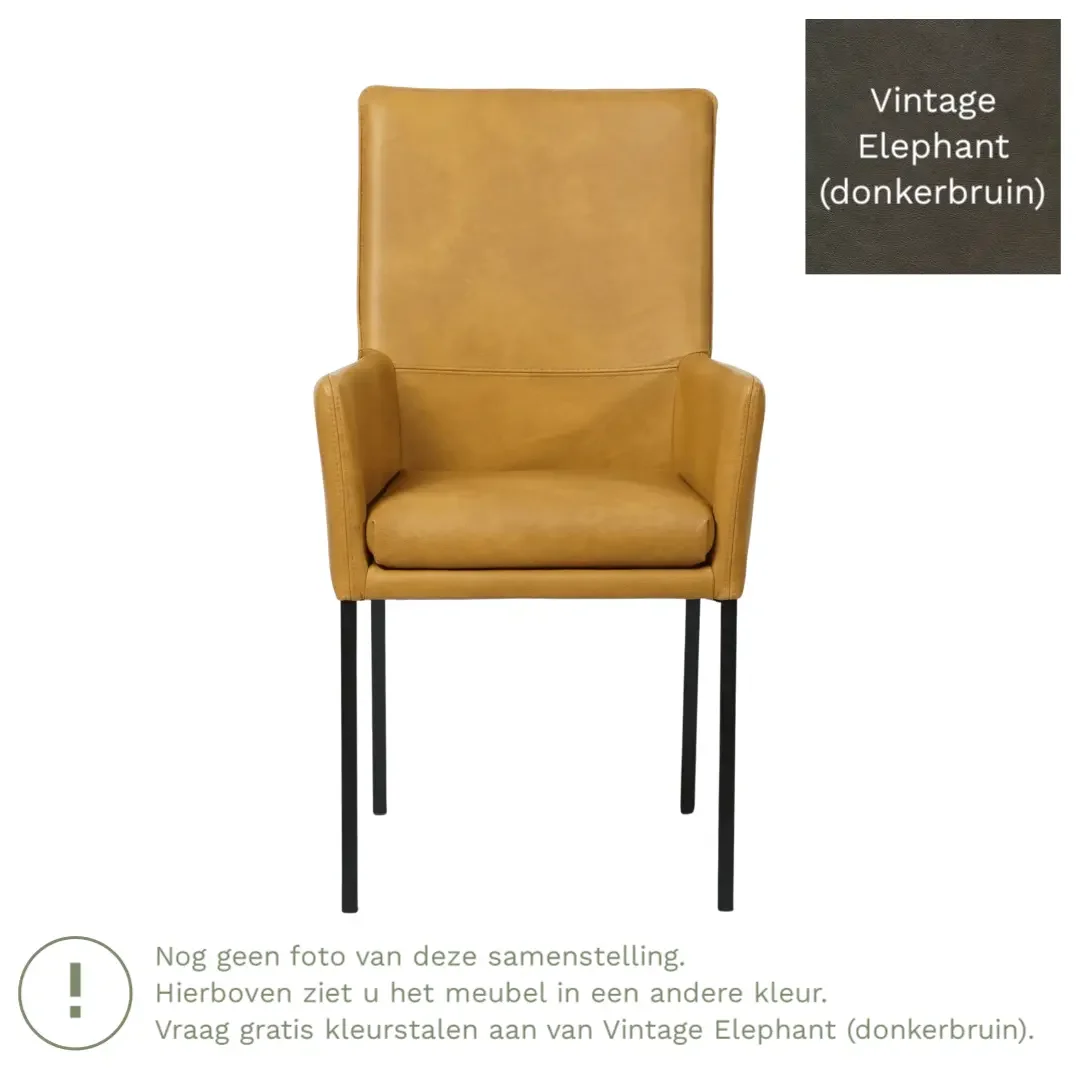 afbeelding van Leren eetkamerstoel Royal - Vintage Elephant (donkerbruin) - Poten staal vierkant RVS