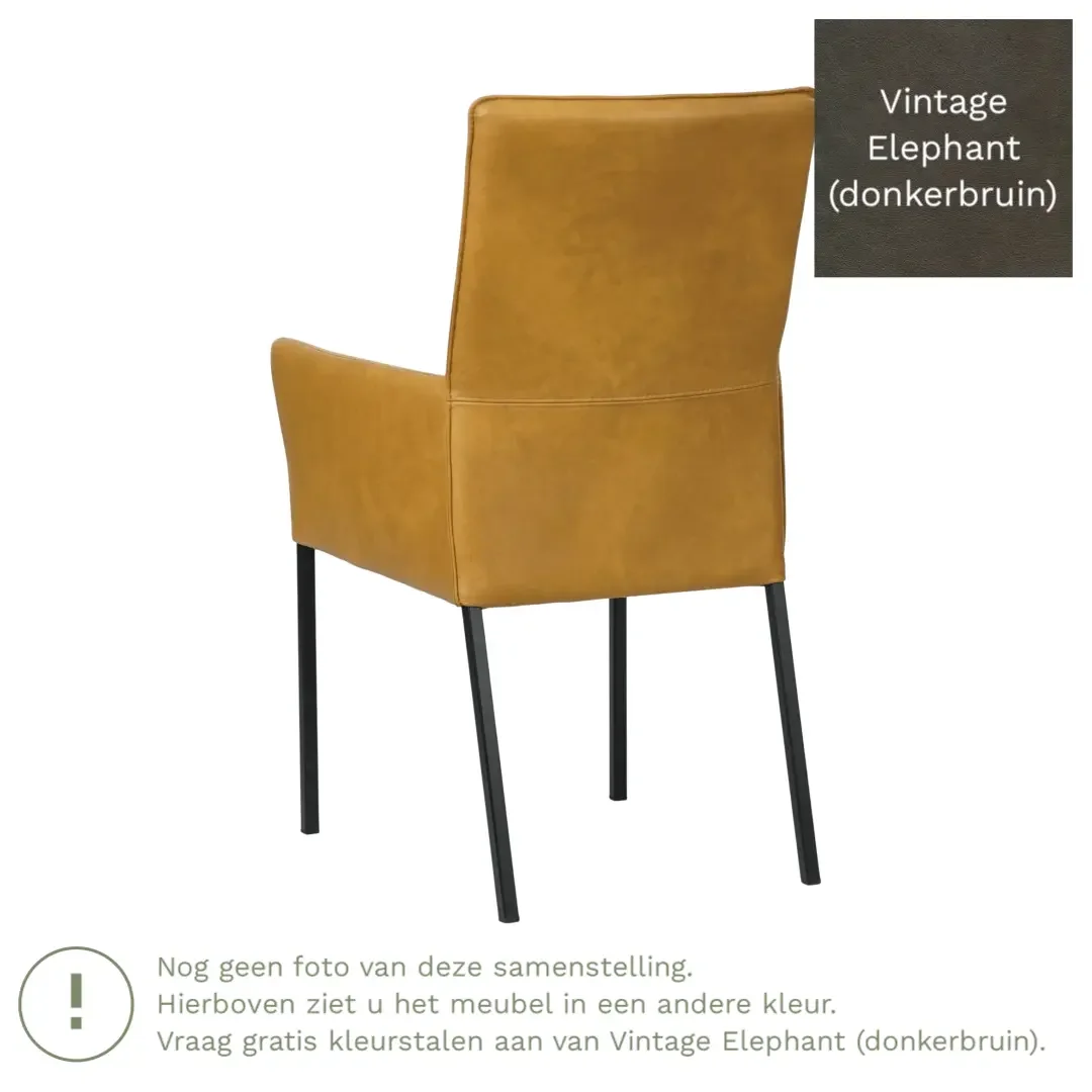 afbeelding van Leren eetkamerstoel Royal - Vintage Elephant (donkerbruin) - Poten staal vierkant RVS
