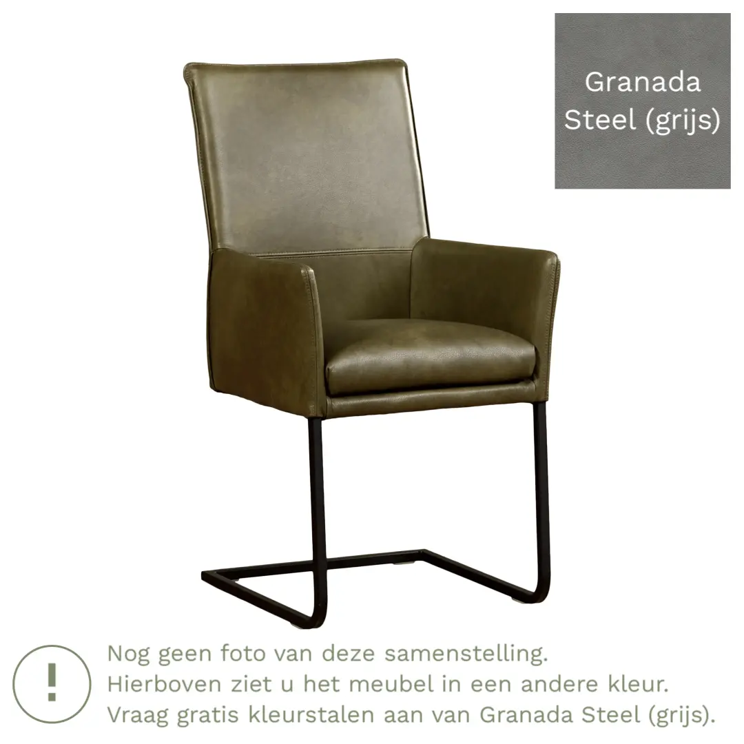 afbeelding van Leren eetkamerstoel Ruler - Granada Steel (grijs) - Sledepoot staal vierkant RVS