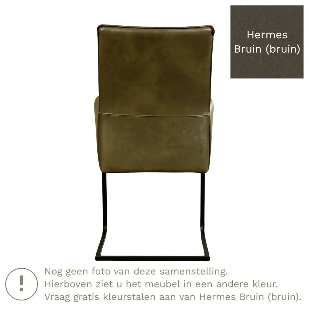 afbeelding van Leren eetkamerstoel Ruler - Hermes Bruin (bruin) - Sledepoot staal vierkant RVS