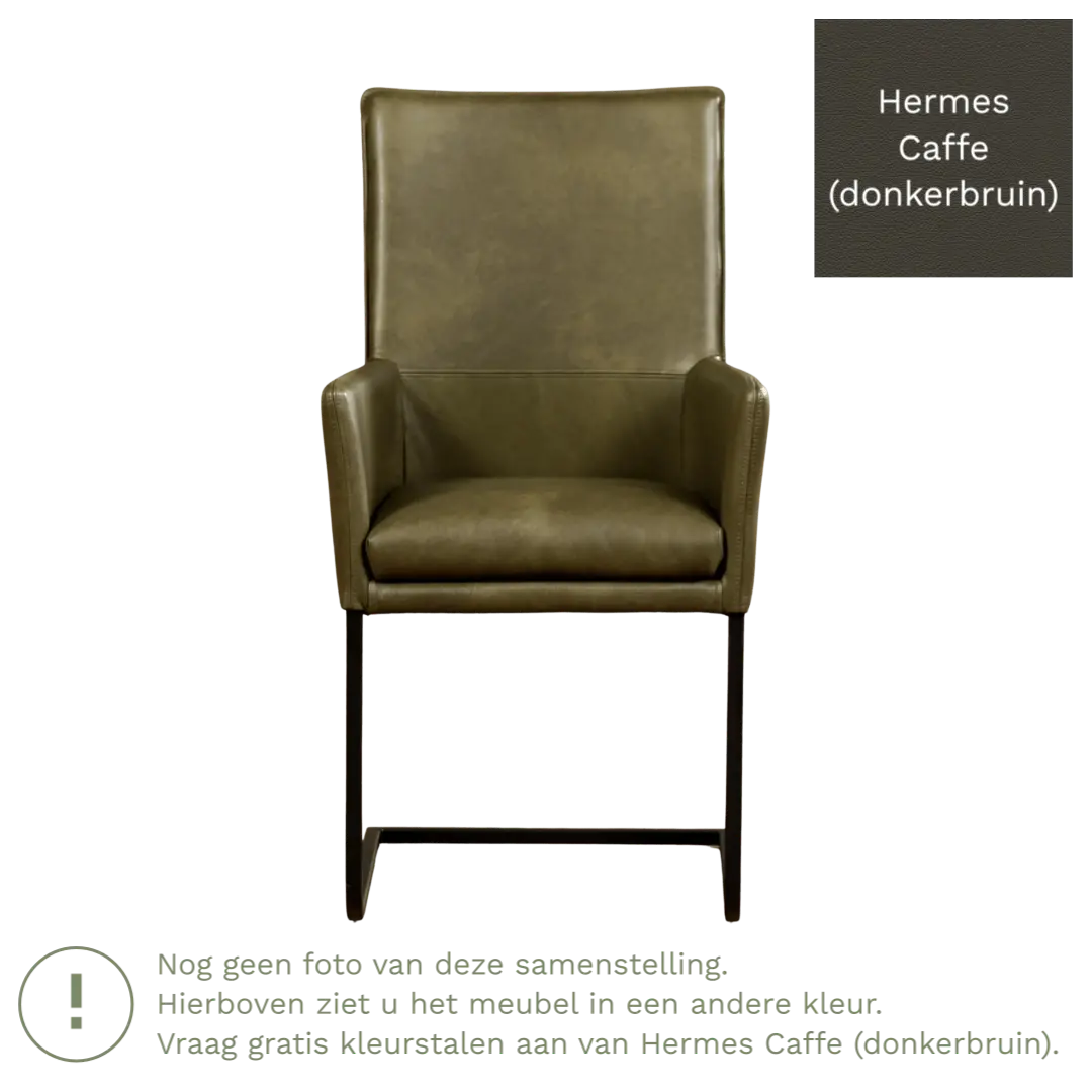 afbeelding van Leren eetkamerstoel Ruler - Hermes Caffe (donkerbruin) - Sledepoot staal vierkant zwart