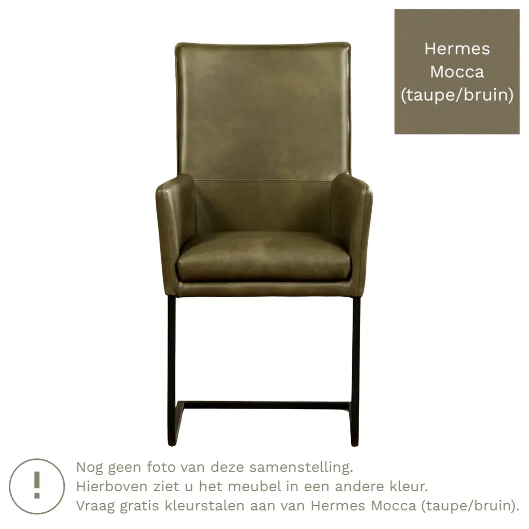 afbeelding van Leren eetkamerstoel Ruler - Hermes Mocca (taupe/bruin) - Sledepoot staal vierkant RVS