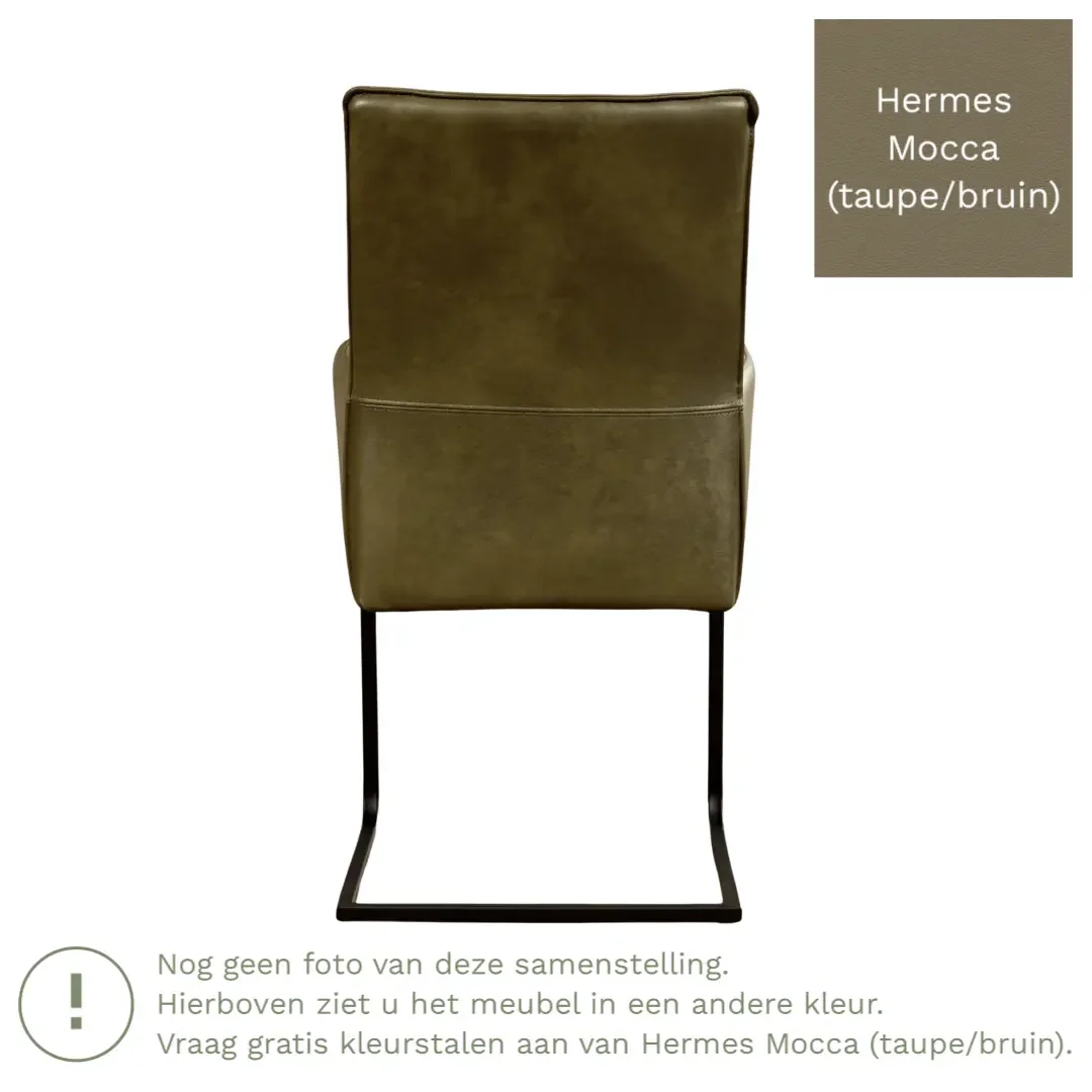 afbeelding van Leren eetkamerstoel Ruler - Hermes Mocca (taupe/bruin) - Sledepoot staal vierkant RVS