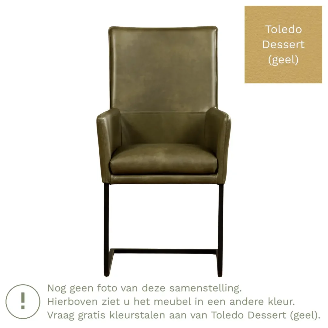 afbeelding van Leren eetkamerstoel Ruler - Toledo Dessert (geel) - Sledepoot staal vierkant RVS
