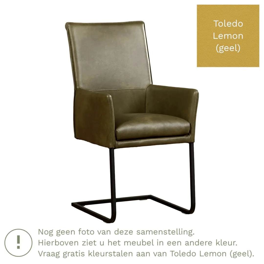 afbeelding van Leren eetkamerstoel Ruler - Toledo Lemon (geel) - Sledepoot staal vierkant zwart