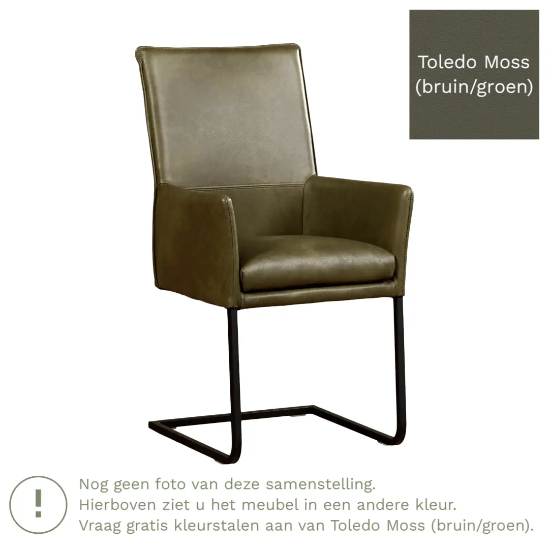 afbeelding van Leren eetkamerstoel Ruler - Toledo Moss (bruin/groen) - Sledepoot staal vierkant zwart