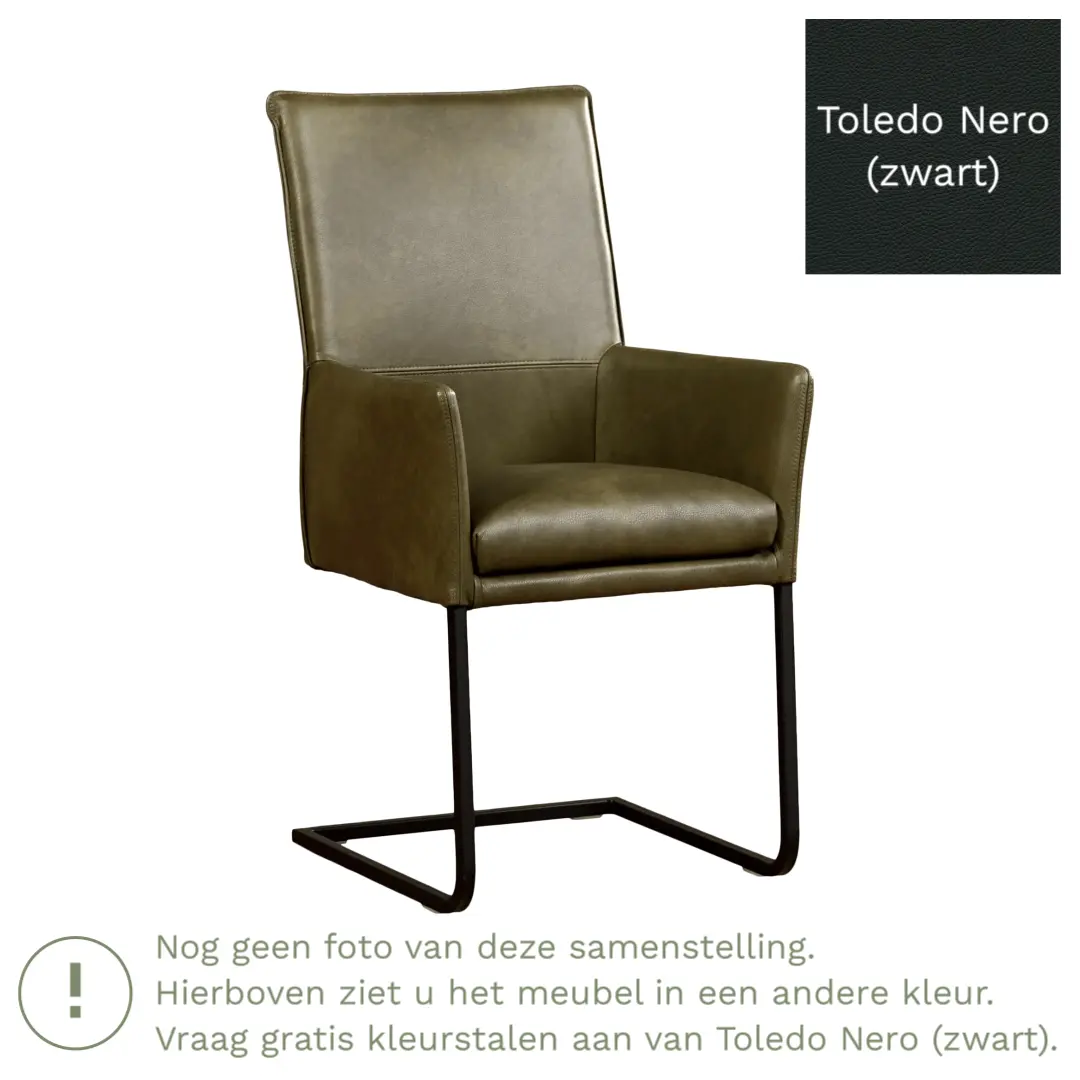 afbeelding van Leren eetkamerstoel Ruler - Toledo Nero (zwart) - Sledepoot staal vierkant RVS