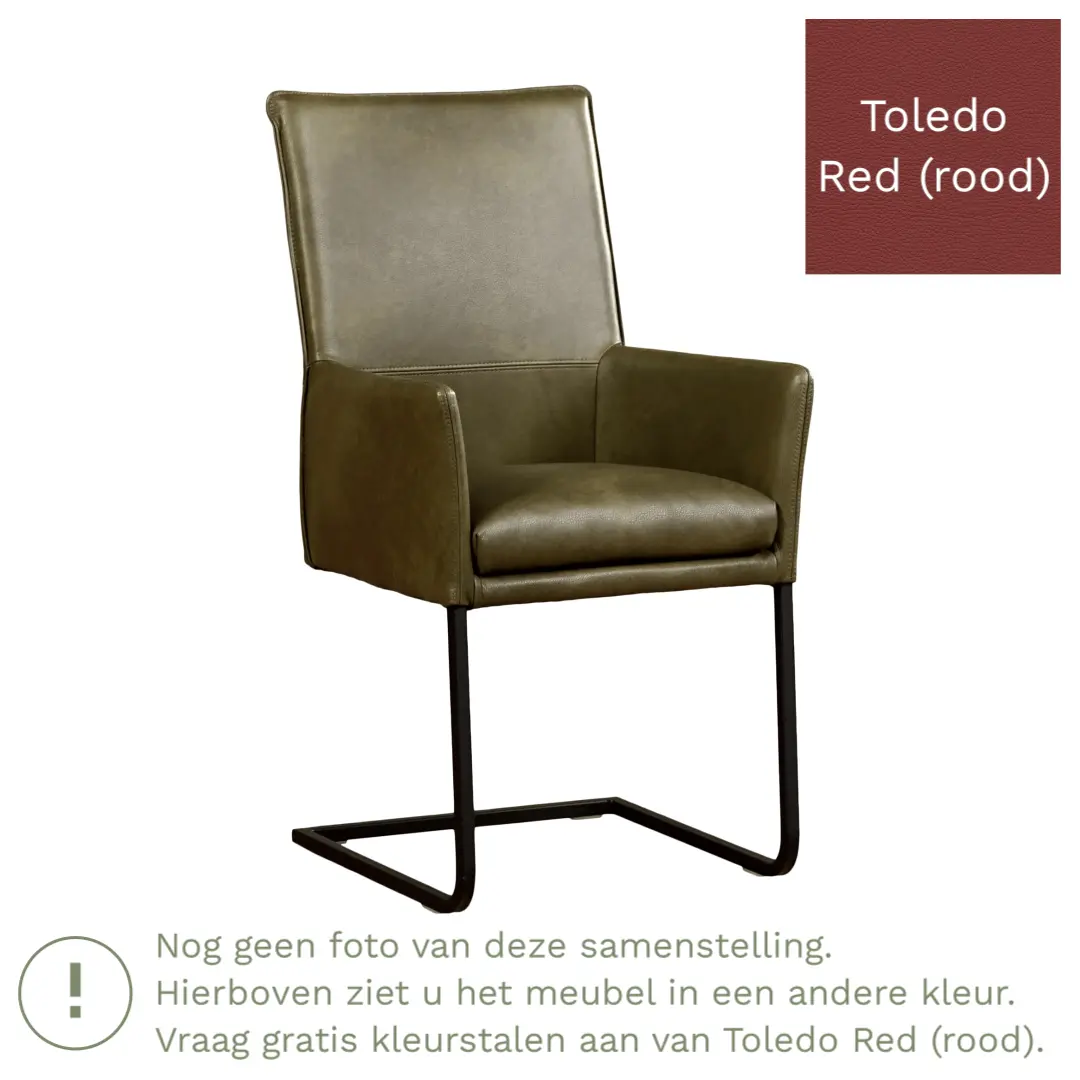 afbeelding van Leren eetkamerstoel Ruler - Toledo Red (rood) - Sledepoot staal vierkant zwart