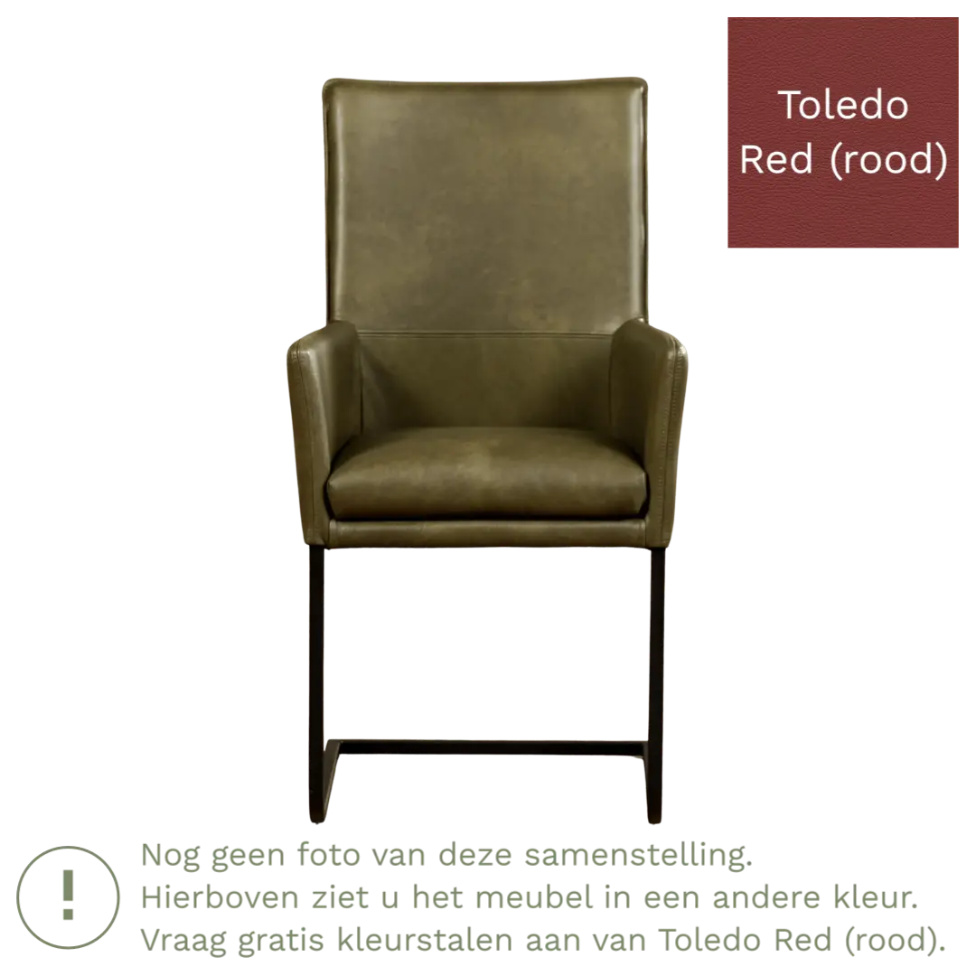 afbeelding van Leren eetkamerstoel Ruler - Toledo Red (rood) - Sledepoot staal vierkant zwart