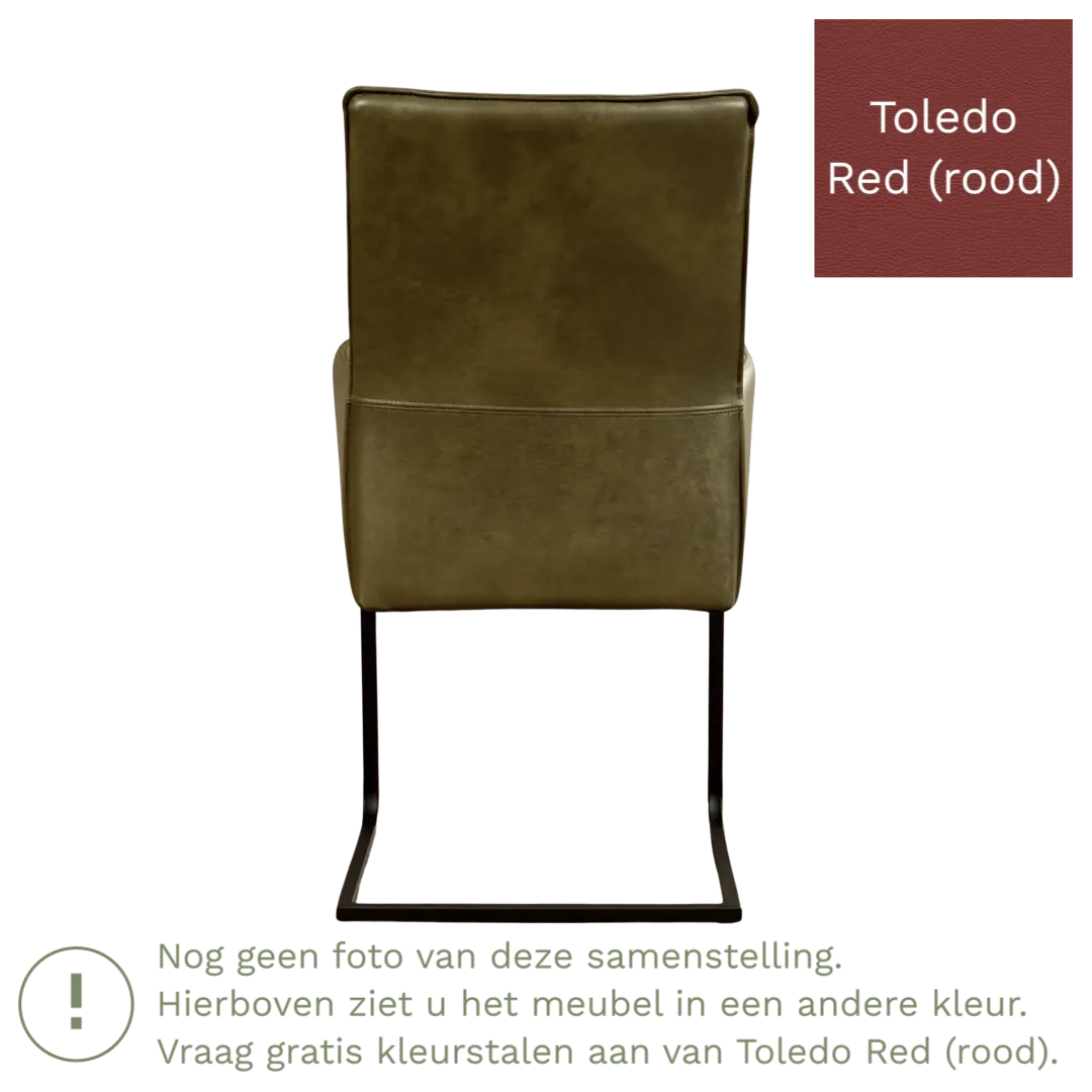 afbeelding van Leren eetkamerstoel Ruler - Toledo Red (rood) - Sledepoot staal vierkant zwart