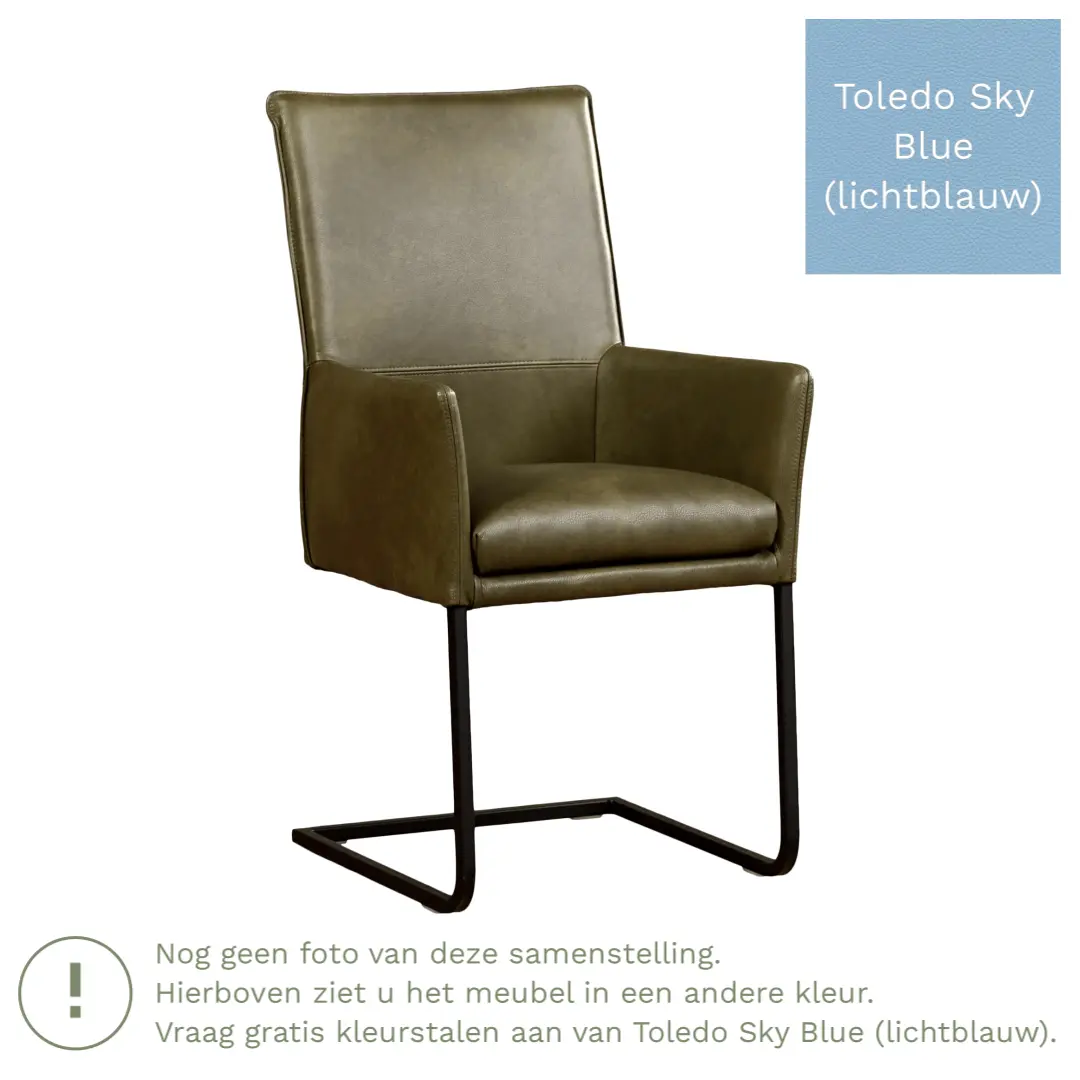 afbeelding van Leren eetkamerstoel Ruler - Toledo Sky Blue (lichtblauw) - Sledepoot staal vierkant RVS