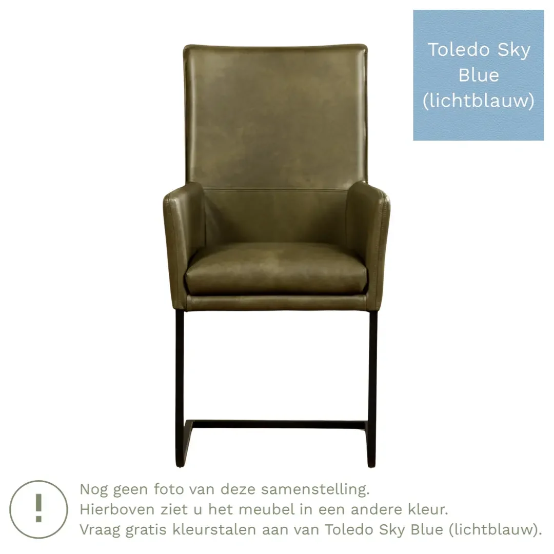 afbeelding van Leren eetkamerstoel Ruler - Toledo Sky Blue (lichtblauw) - Sledepoot staal vierkant RVS