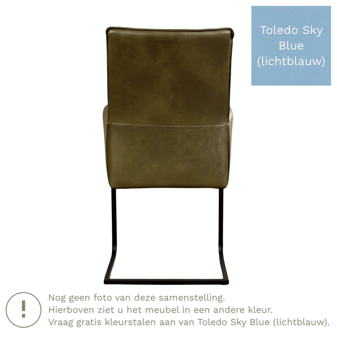 afbeelding van Leren eetkamerstoel Ruler - Toledo Sky Blue (lichtblauw) - Sledepoot staal vierkant RVS