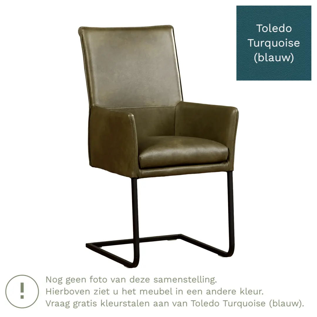 afbeelding van Leren eetkamerstoel Ruler - Toledo Turquoise (blauw) - Sledepoot staal vierkant RVS