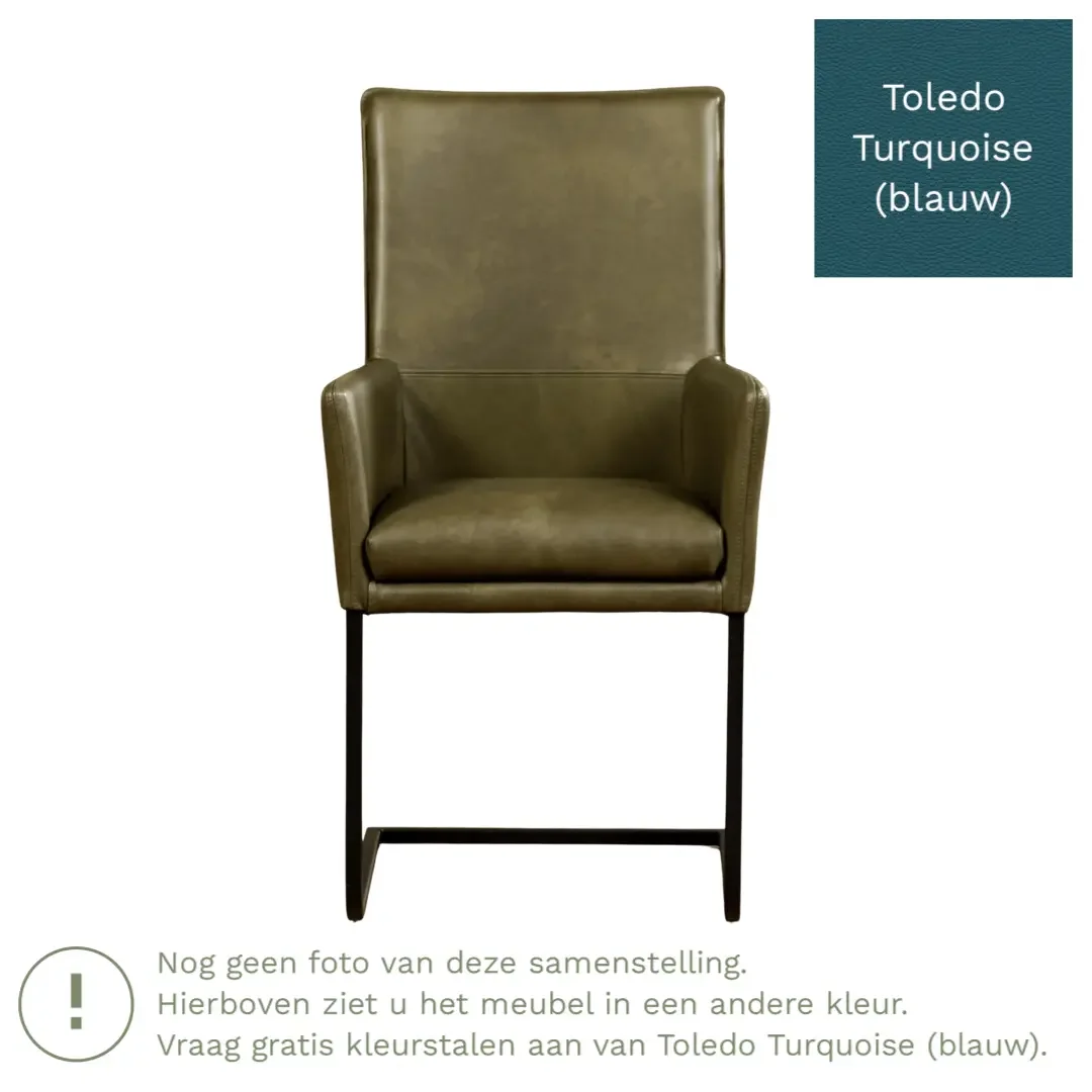 afbeelding van Leren eetkamerstoel Ruler - Toledo Turquoise (blauw) - Sledepoot staal vierkant RVS