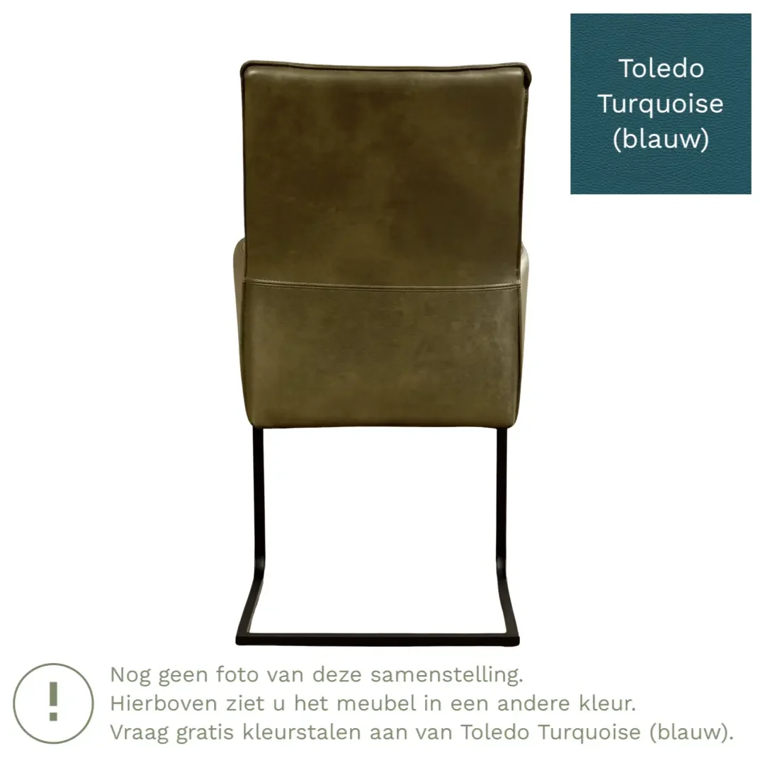 afbeelding van Leren eetkamerstoel Ruler - Toledo Turquoise (blauw) - Sledepoot staal vierkant RVS