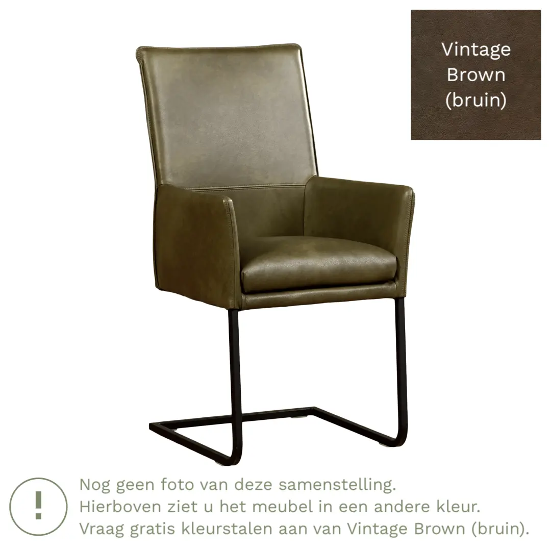 afbeelding van Leren eetkamerstoel Ruler - Vintage Brown (bruin) - Sledepoot staal vierkant RVS
