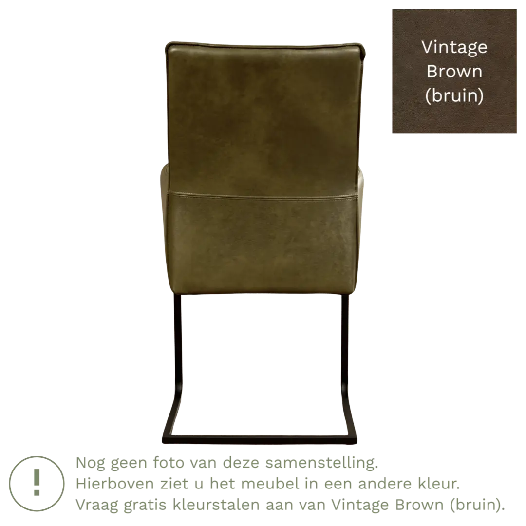 afbeelding van Leren eetkamerstoel Ruler - Vintage Brown (bruin) - Sledepoot staal vierkant RVS