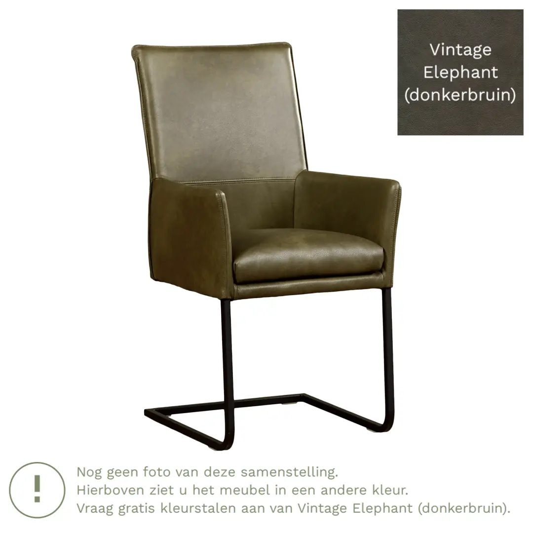 afbeelding van Leren eetkamerstoel Ruler - Vintage Elephant (donkerbruin) - Sledepoot staal vierkant zwart