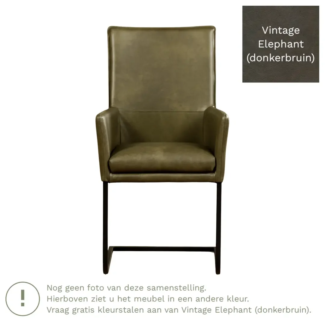 afbeelding van Leren eetkamerstoel Ruler - Vintage Elephant (donkerbruin) - Sledepoot staal vierkant zwart