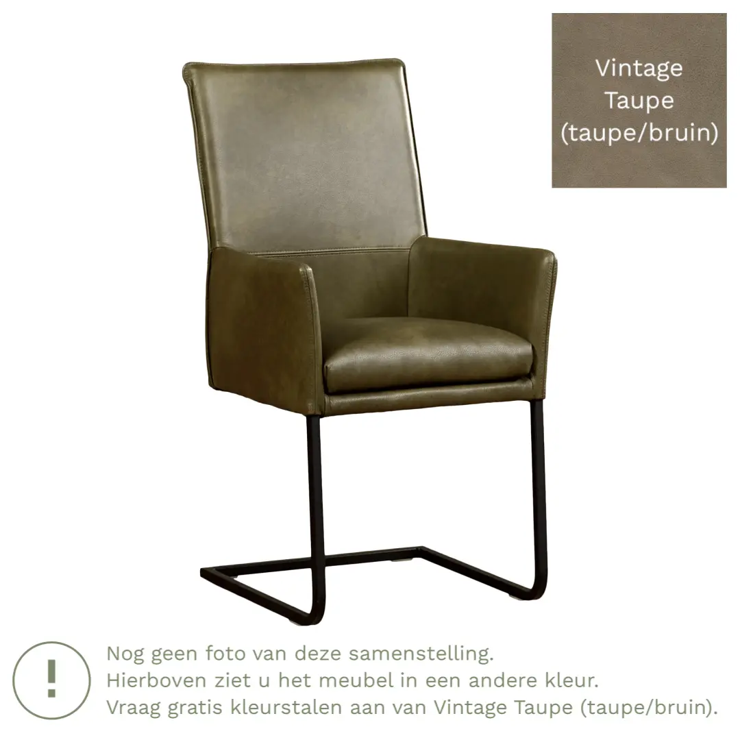 afbeelding van Leren eetkamerstoel Ruler - Vintage Taupe (taupe/bruin) - Sledepoot staal vierkant RVS