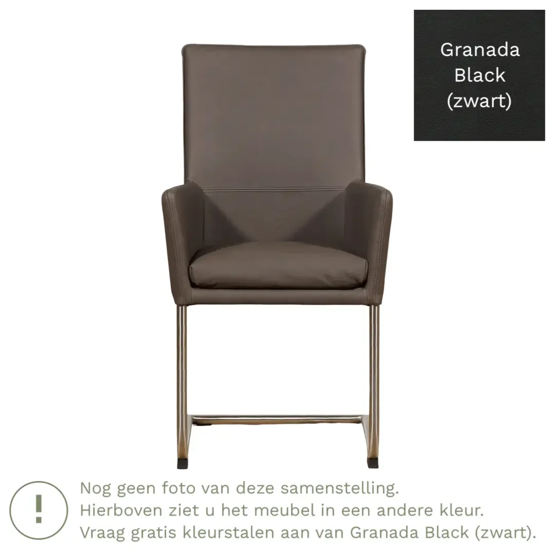 afbeelding van Leren eetkamerstoel Rumor - Granada Black (zwart) - Sledepoot staal rond RVS