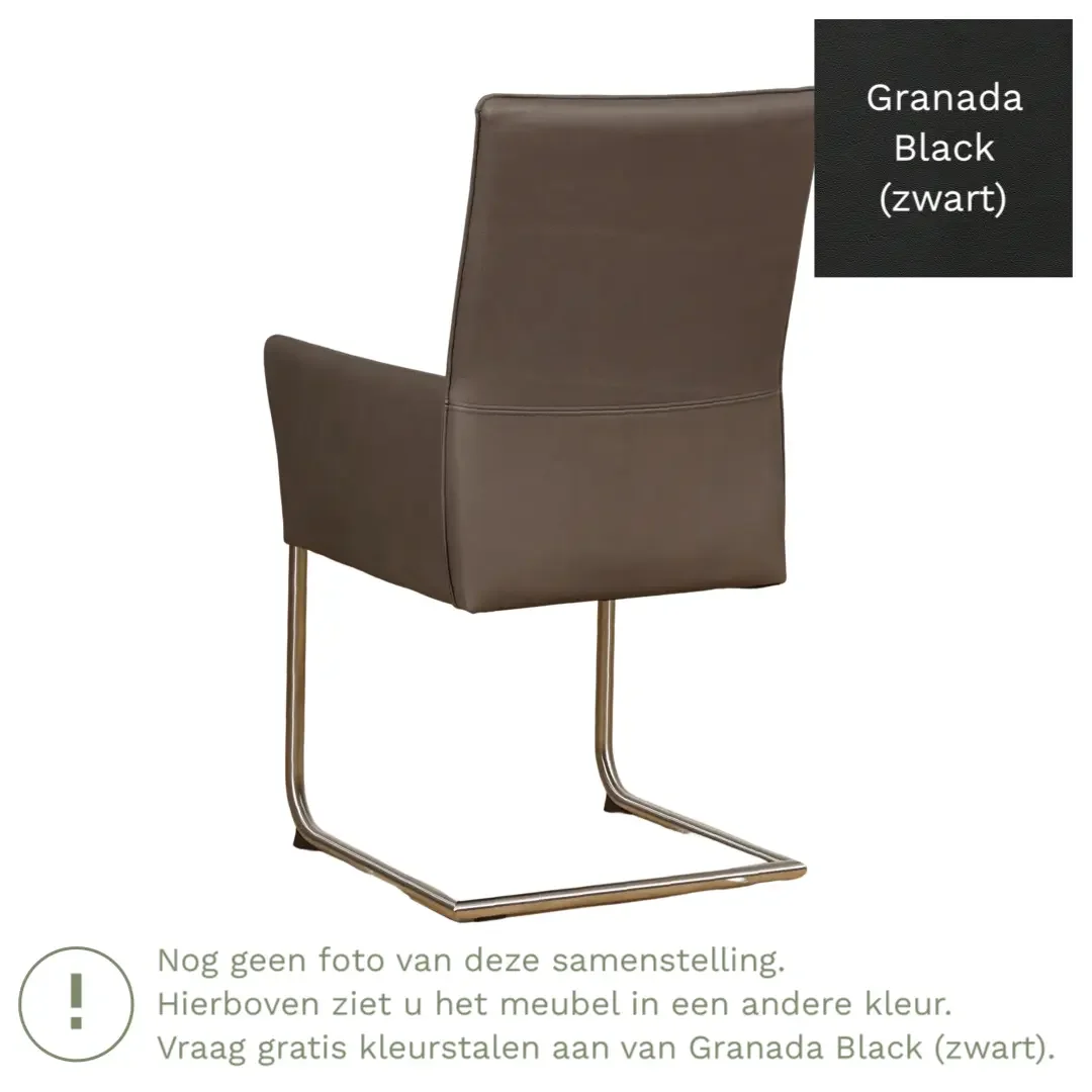 afbeelding van Leren eetkamerstoel Rumor - Granada Black (zwart) - Sledepoot staal rond zwart