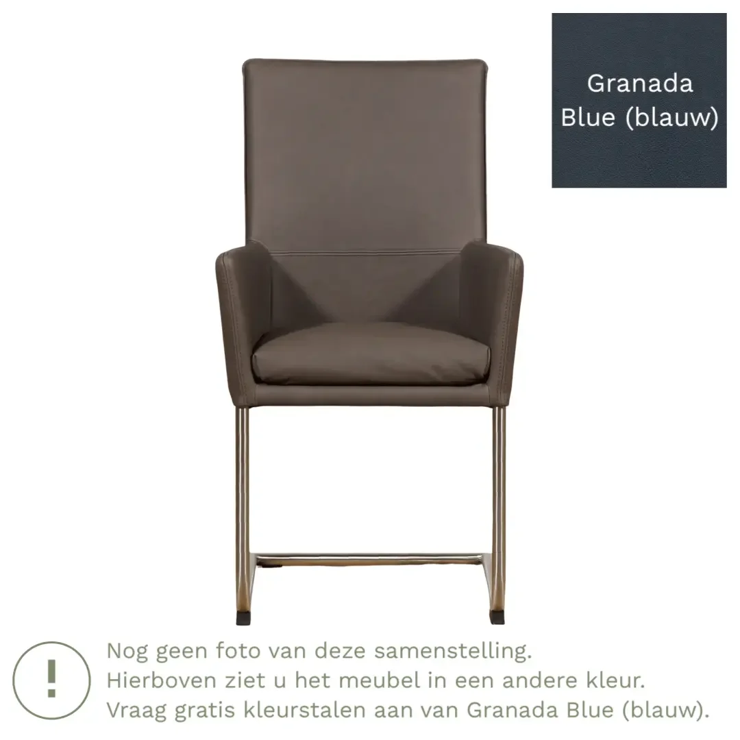 afbeelding van Leren eetkamerstoel Rumor - Granada Blue (blauw) - Sledepoot staal rond zwart