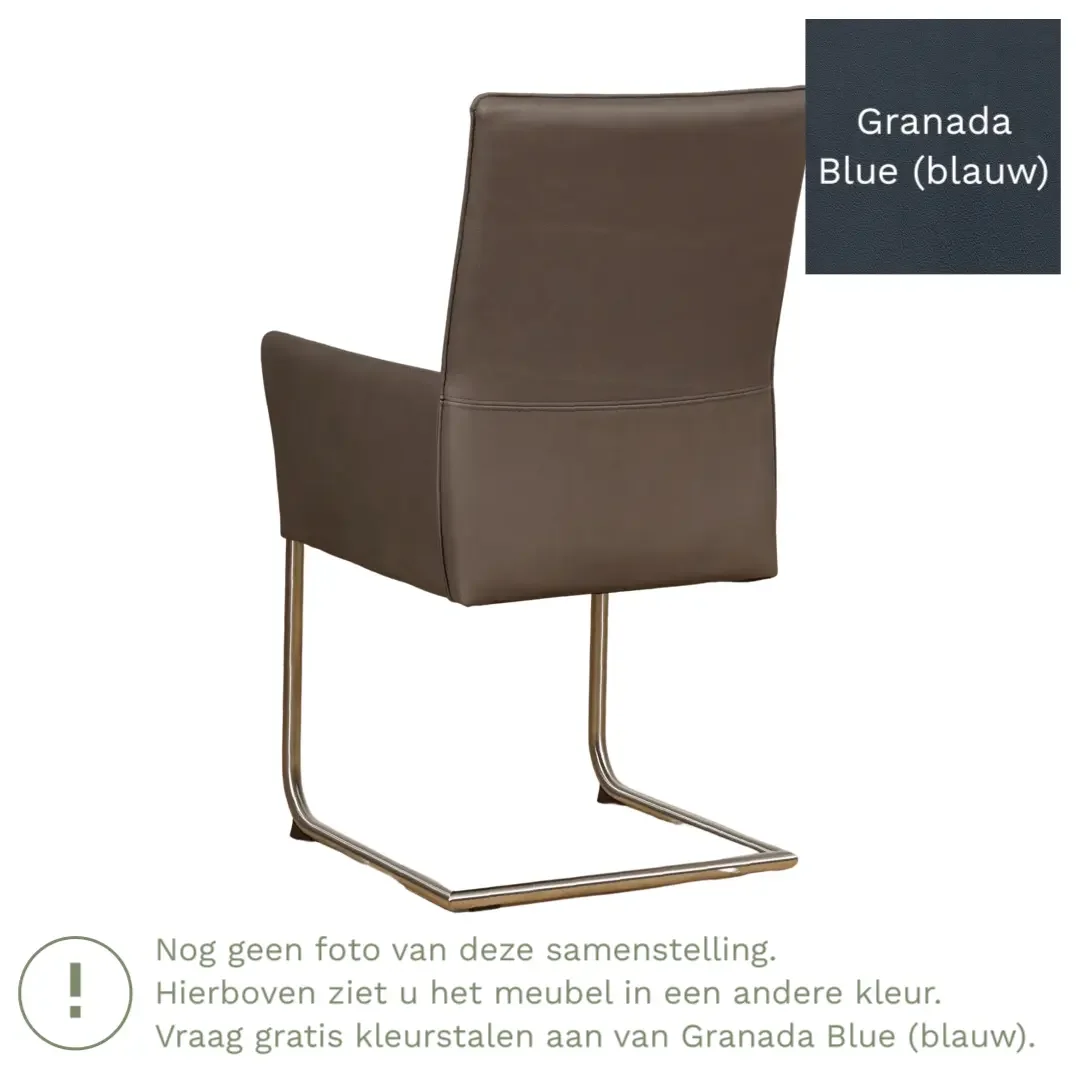 afbeelding van Leren eetkamerstoel Rumor - Granada Blue (blauw) - Sledepoot staal rond zwart